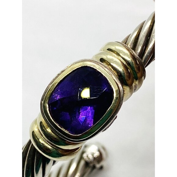 David Yurman Twisted Cable Cuff Bracelet 925 Silver & 14k Gold Amethyst - Picture 7 of 12